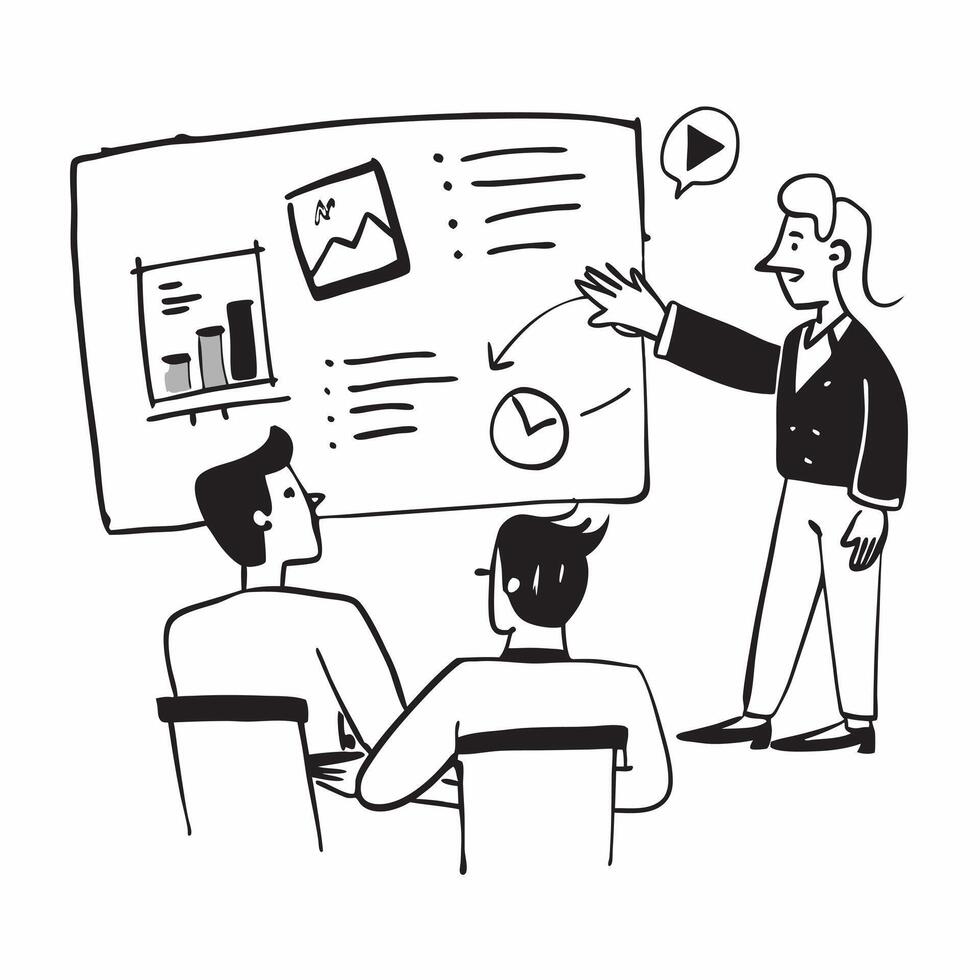 Sales director leading a hybrid quarterly review meeting concept as A sales director leading a hybrid quarterly review meeting with sales reports displayed in the office and shared Dynamics vector