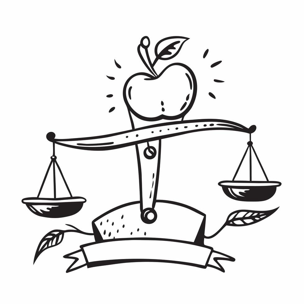 Scale and Apple with Balance Wording concept as A detailed illustration of a scale and an apple symbolizing balance and healthy living The word Balance is prominently displayed em Dynamics vector