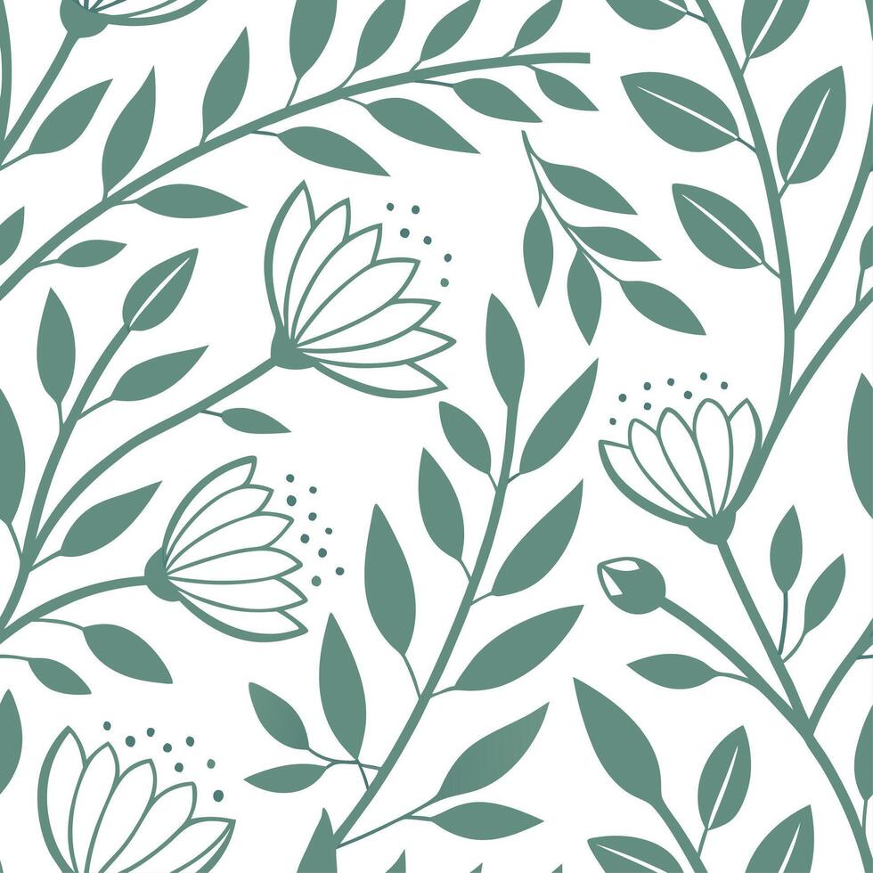 Scandinavian Nordic floral seamless tile pattern with muted greens and white for minimalist home decor concept as Muted green Nordic floral designs arranged seamlessly for minimali Dynamics vector