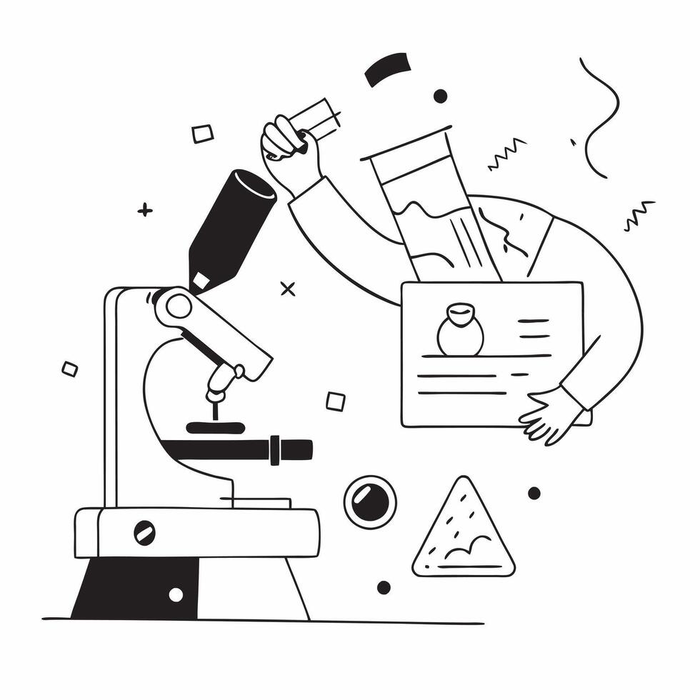 Scientist using a glossy microscope in a high tech lab concept as Camera movement Zoom into the glossy microscope used by the scientist Scene A high tech laboratory with advanced Dynamics vector