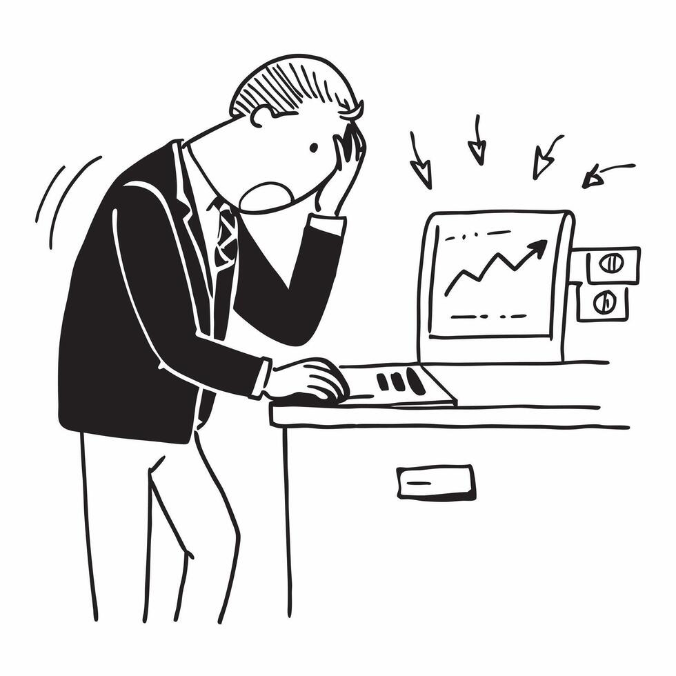 Senior manager looking at a failed big data project appearing devastated concept as A senior manager in a suit looking at a failed big data project report on his desk appearing dev Dynamics vector