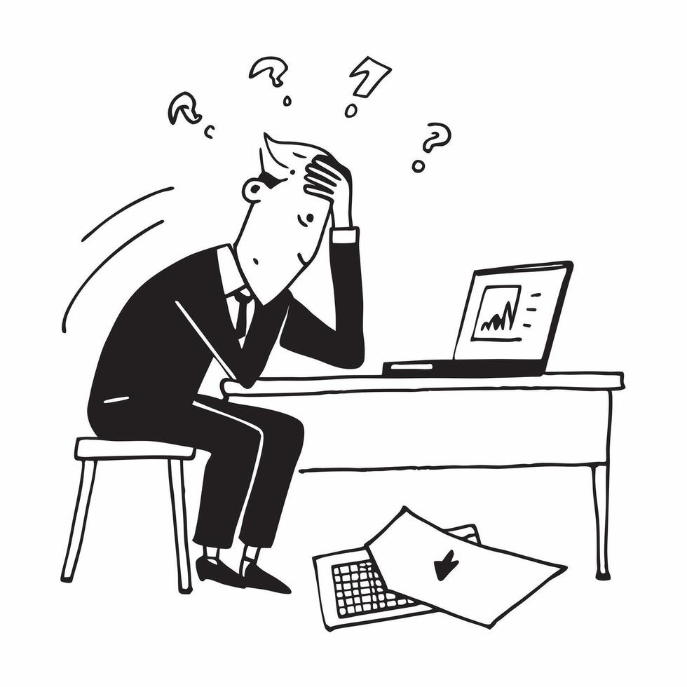 Senior manager looking at a cybersecurity breach report appearing devastated concept as A senior manager in a suit looking at a cybersecurity breach report on his desk appearing de Dynamics vector