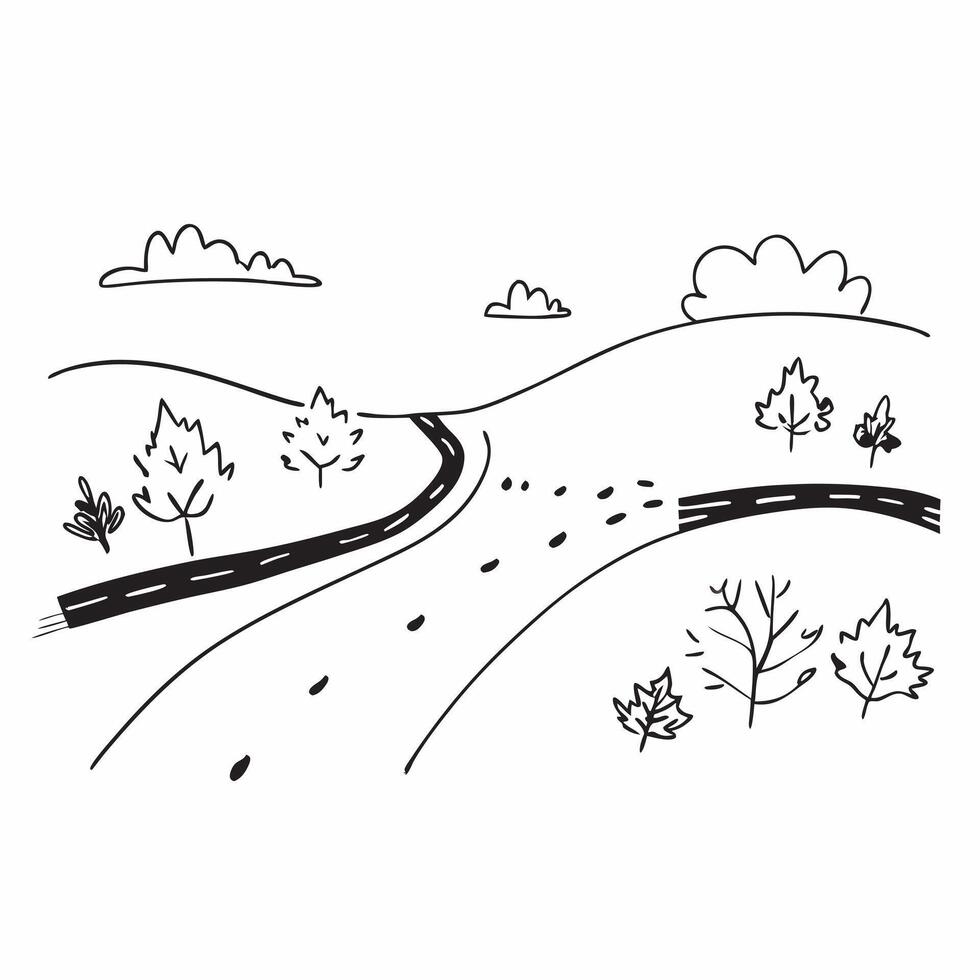 Simple flat illustration as Country road with autumn leaves concept as A scenic country road lined with autumn leaves providing a clean and serene background for business pr Dynamics vector
