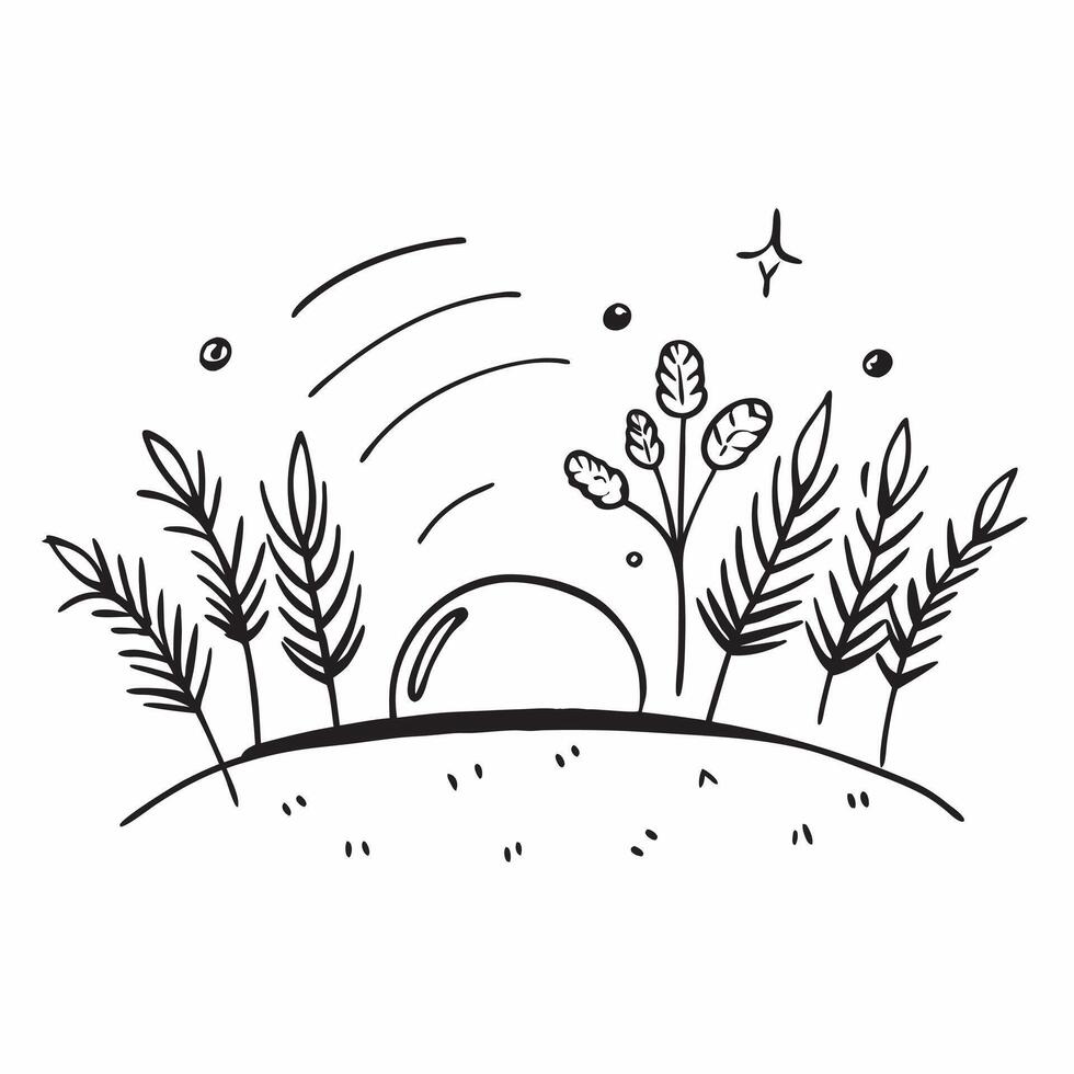 Simple flat illustration as Golden hour over a serene meadow with gentle hills concept as A tranquil scene of a meadow with gentle rolling hills bathed in the golden hour li Dynamics Set 7 vector