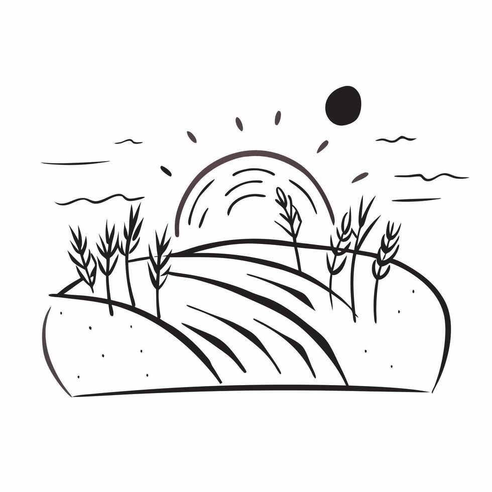 Simple flat illustration as Golden hour over a serene meadow with gentle hills concept as A tranquil scene of a meadow with gentle rolling hills bathed in the golden hour li Dynamics Set 4 vector