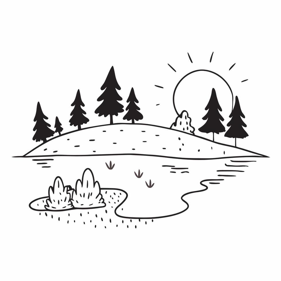 Simple flat illustration as Golden hour over a serene meadow with gentle hills concept as A tranquil scene of a meadow with gentle rolling hills bathed in the golden hour li Dynamics Set 19 vector
