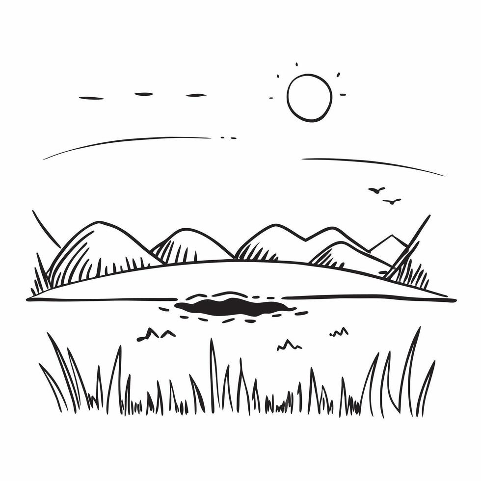 Simple flat illustration as Golden hour over a serene meadow with gentle hills concept as A tranquil scene of a meadow with gentle rolling hills bathed in the golden hour li Dynamics Set 18 vector