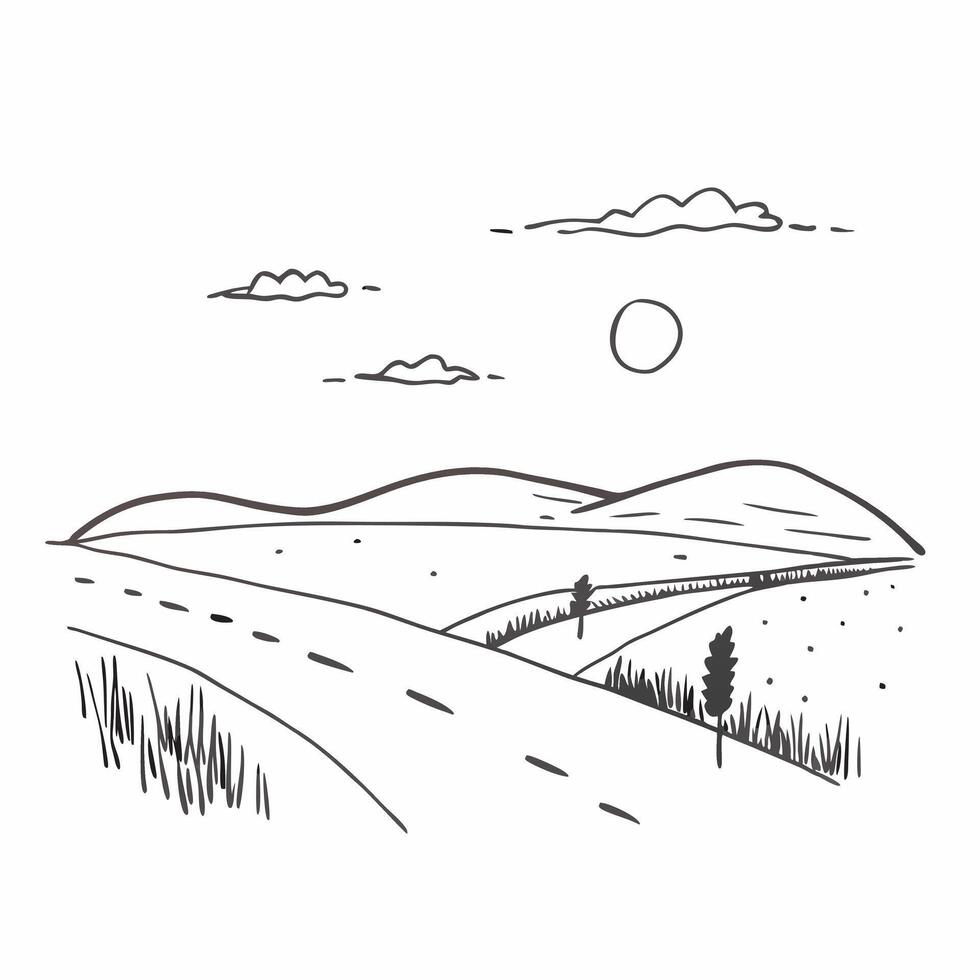 Simple flat illustration as Golden hour over a serene meadow with gentle hills concept as A tranquil scene of a meadow with gentle rolling hills bathed in the golden hour li Dynamics Set 21 vector