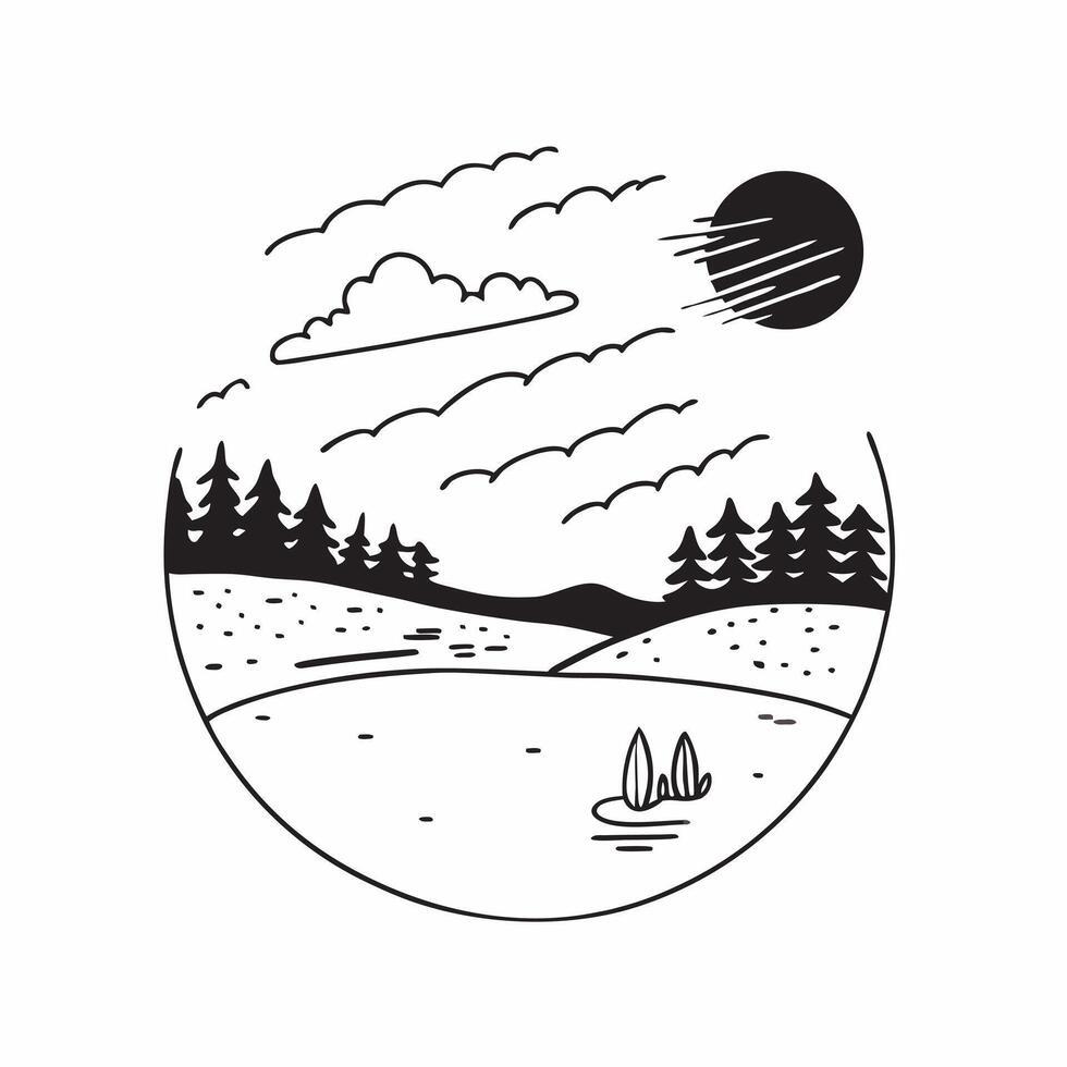Simple flat illustration as Golden hour over a serene meadow with gentle hills concept as A tranquil scene of a meadow with gentle rolling hills bathed in the golden hour li Dynamics Set 17 vector