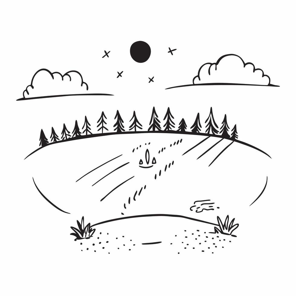 Simple flat illustration as Golden hour over a serene meadow with gentle hills concept as A tranquil scene of a meadow with gentle rolling hills bathed in the golden hour li Dynamics Set 15 vector