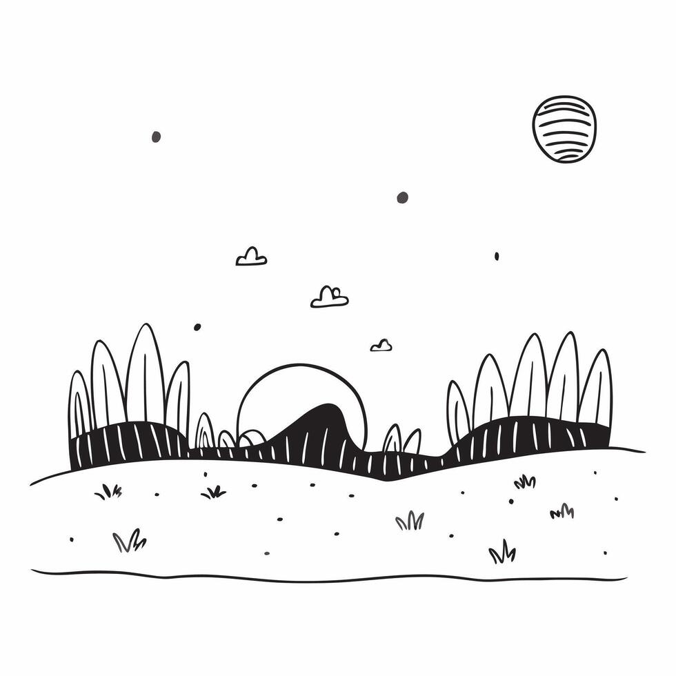Simple flat illustration as Golden hour over a serene meadow with gentle hills concept as A tranquil scene of a meadow with gentle rolling hills bathed in the golden hour li Dynamics Set 26 vector