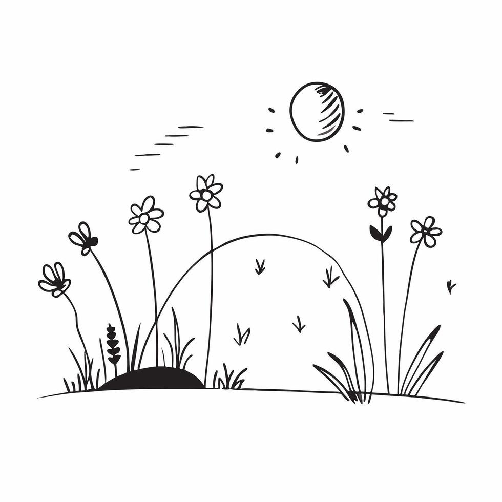 Simple flat illustration as Golden hour over a serene meadow with gentle hills concept as A tranquil scene of a meadow with gentle rolling hills bathed in the golden hour li Dynamics Set 16 vector