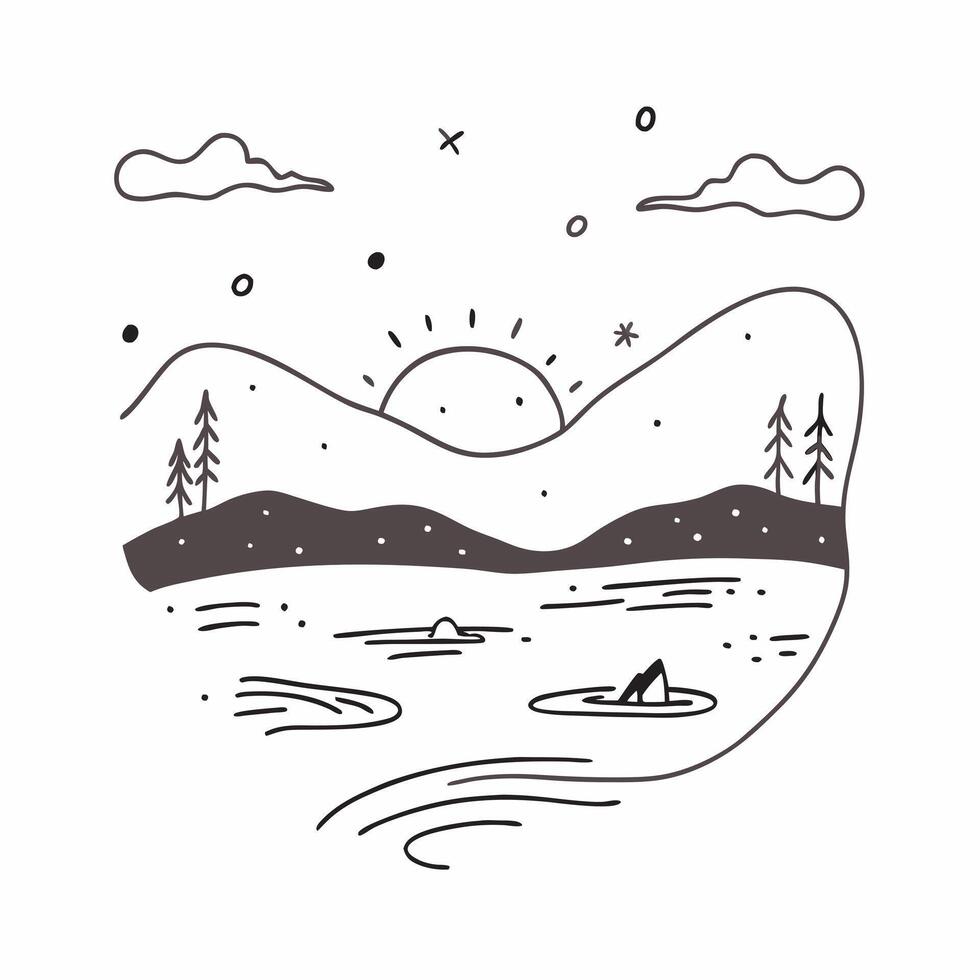 Simple flat illustration as Golden hour over a serene meadow with gentle hills concept as A tranquil scene of a meadow with gentle rolling hills bathed in the golden hour li Dynamics Set 31 vector