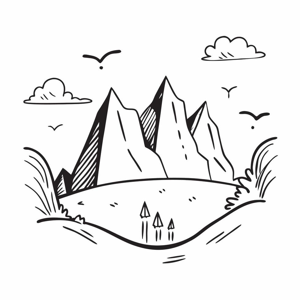 Simple flat illustration as Majestic mountain range under a clear summer sky concept as A stunning mountain range under a bright summer sky providing a clean and awe inspiri Dynamics vector