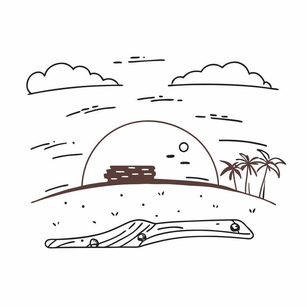 Simple flat illustration as Sunset glow over a tranquil beach with clear skies concept as A peaceful beach scene with the warm hues of sunset reflecting off the water ideal Dynamics vector