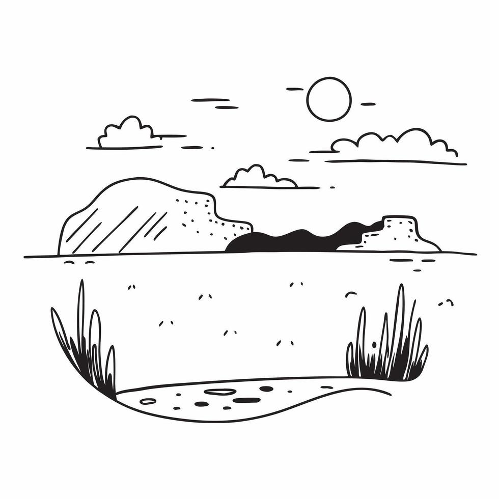 Simple flat illustration as Summer meadow with rolling hills and clear sky concept as A picturesque summer meadow with rolling hills and a clear blue sky offering a clean an Dynamics Set 2 vector
