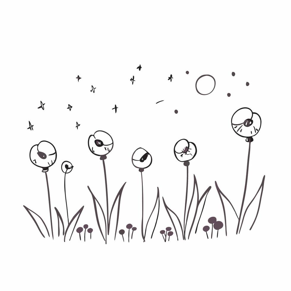 Simple flat illustration as Summer meadow with rolling hills and clear sky concept as A picturesque summer meadow with rolling hills and a clear blue sky offering a clean an Dynamics Set 6 vector