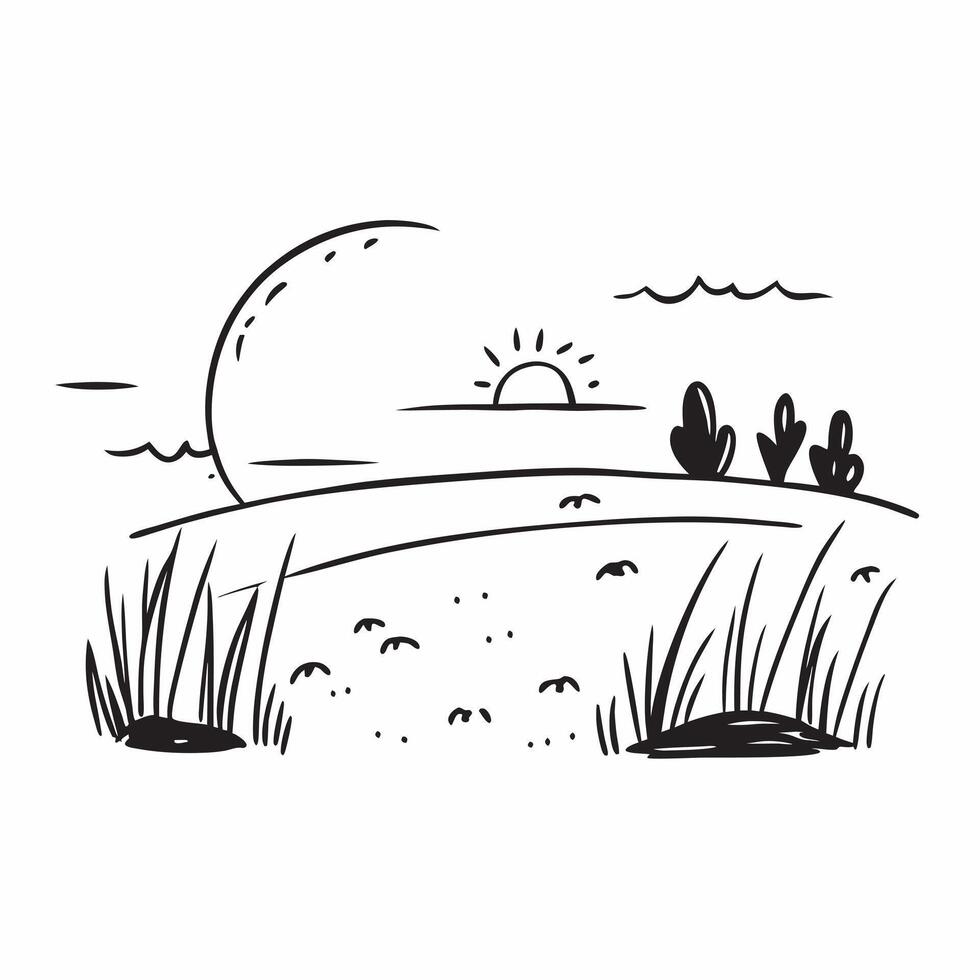 Simple flat illustration as Summer meadow with rolling hills and clear sky concept as A picturesque summer meadow with rolling hills and a clear blue sky offering a clean an Dynamics Set 12 vector