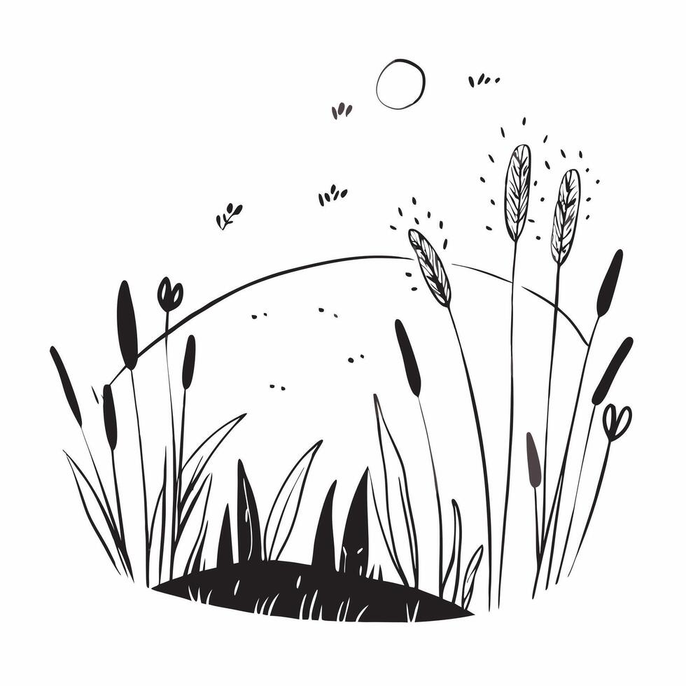 Simple flat illustration as Summer meadow with rolling hills and clear sky concept as A picturesque summer meadow with rolling hills and a clear blue sky offering a clean an Dynamics Set 7 vector