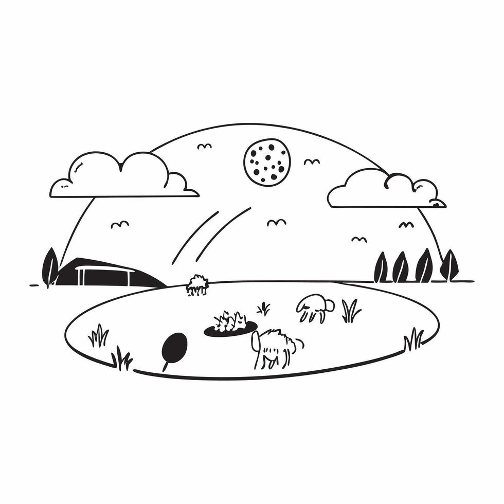 Simple flat illustration as Summer meadow with rolling hills and clear sky concept as A picturesque summer meadow with rolling hills and a clear blue sky offering a clean an Dynamics Set 5 vector