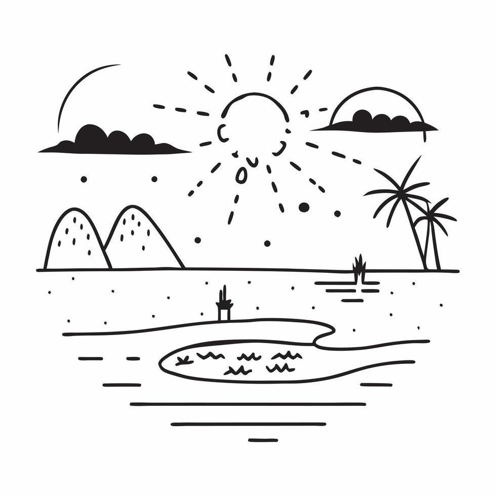 Simple flat illustration as Sunset glow over a tranquil beach with clear skies concept as A peaceful beach scene with the warm hues of sunset reflecting off the water ideal Dynamics Set 7 vector