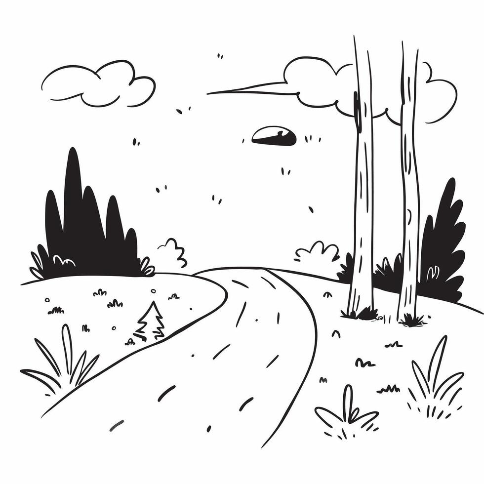 Simple flat illustration as Tranquil forest path in summer concept as A peaceful forest path shaded by tall trees with dappled sunlight filtering through perfect for busines Dynamics vector
