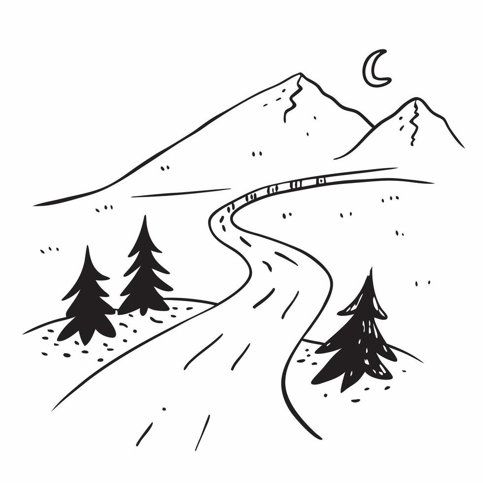 Snowy road through a winter forest concept as A peaceful snow covered road winding through a winter forest under a clear sky perfect for business presentations needing a clean and Dynamics vector