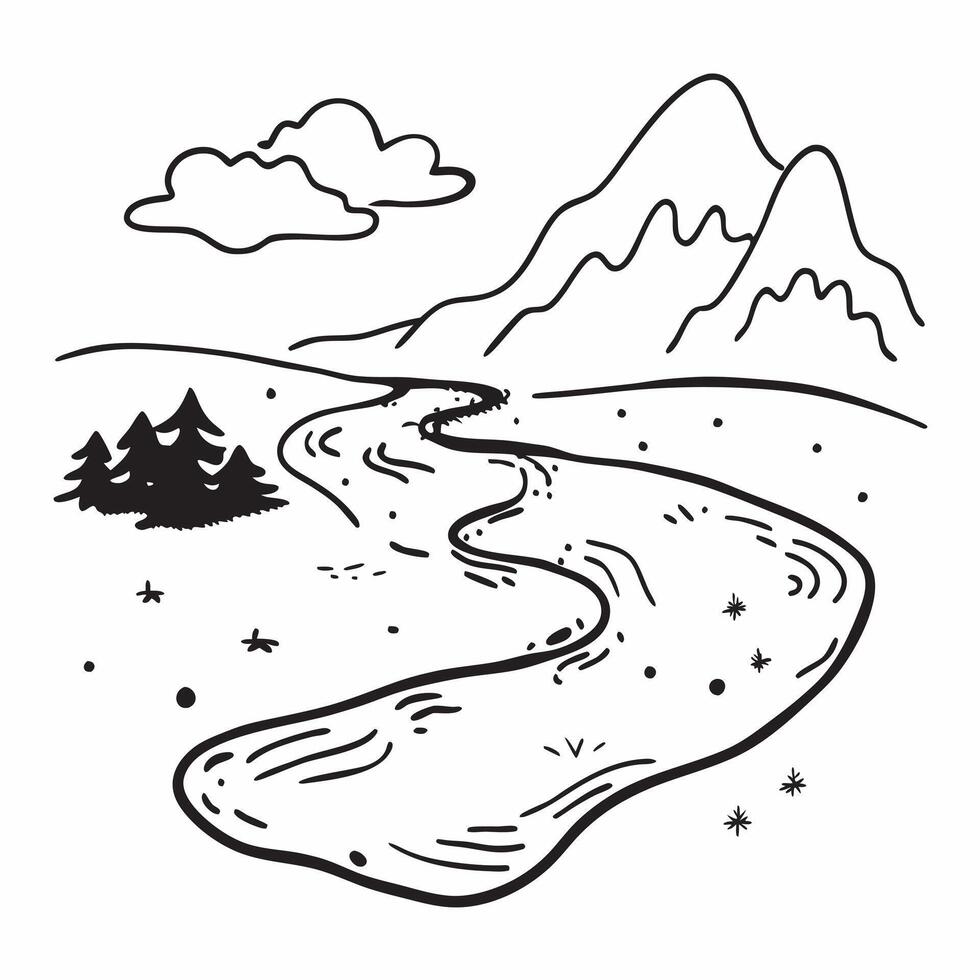 Snowy river flowing through a winter landscape concept as A serene snow covered river flowing through a tranquil winter landscape under a clear sky providing a clean and peaceful b Dynamics vector