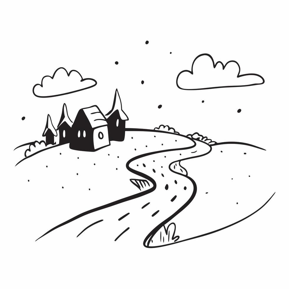 Snowy village path under a clear winter sky concept as A quaint snow covered village path under a bright winter sky perfect for business presentations needing a clean and peaceful Dynamics vector
