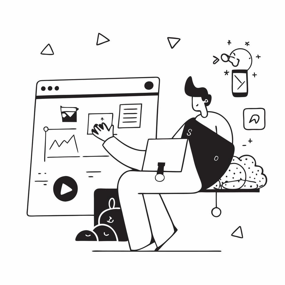 Social media manager enjoying a calm evening by the fireplace concept as A social media manager enjoying a calm evening by the fireplace using a laptop to check social media metric Dynamics vector