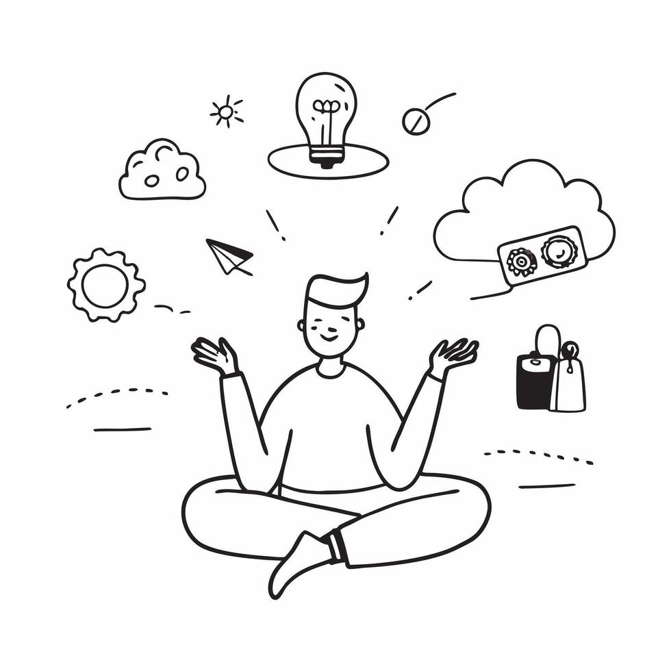 Social media strategist meditating in a quiet park concept as A social media strategist meditating in a quiet park symbolizing a calm mind and innovative thinking in Photo Stock C Dynamics vector