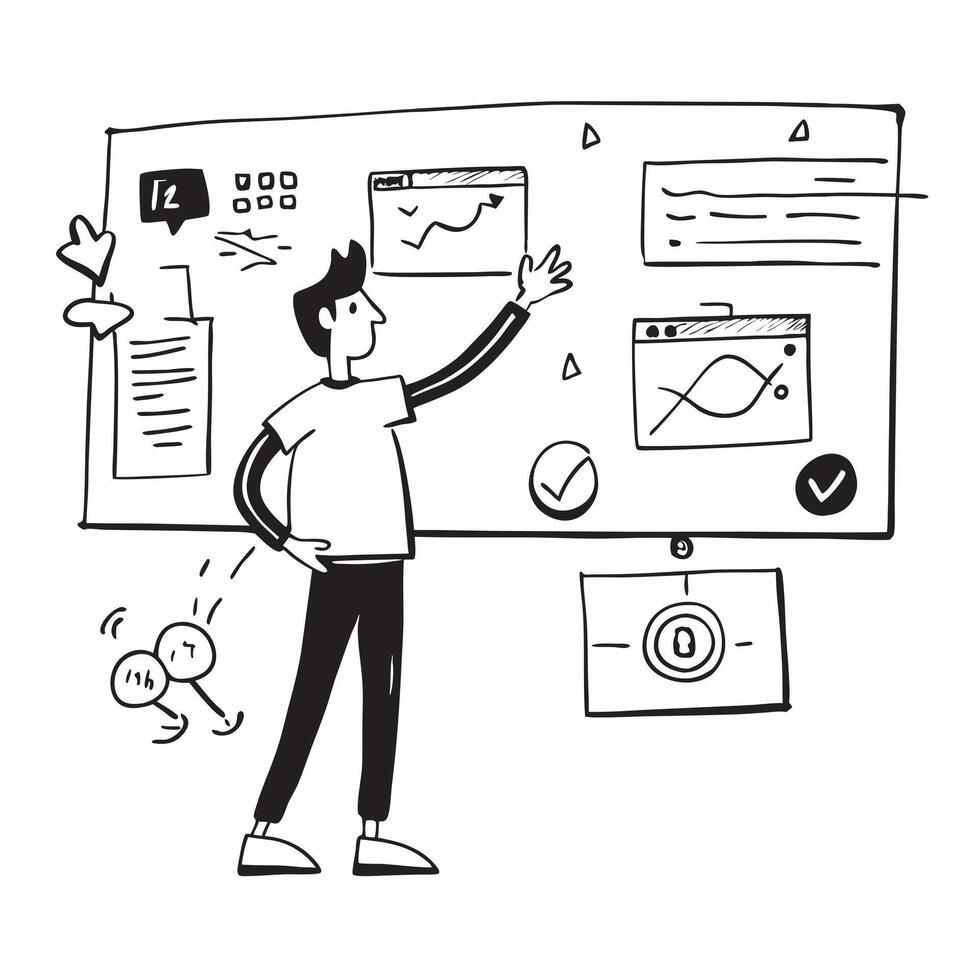 Social media strategist planning a digital campaign concept as A social media strategist in an office planning a digital campaign on a whiteboard highlighting strategic thinking an Dynamics vector