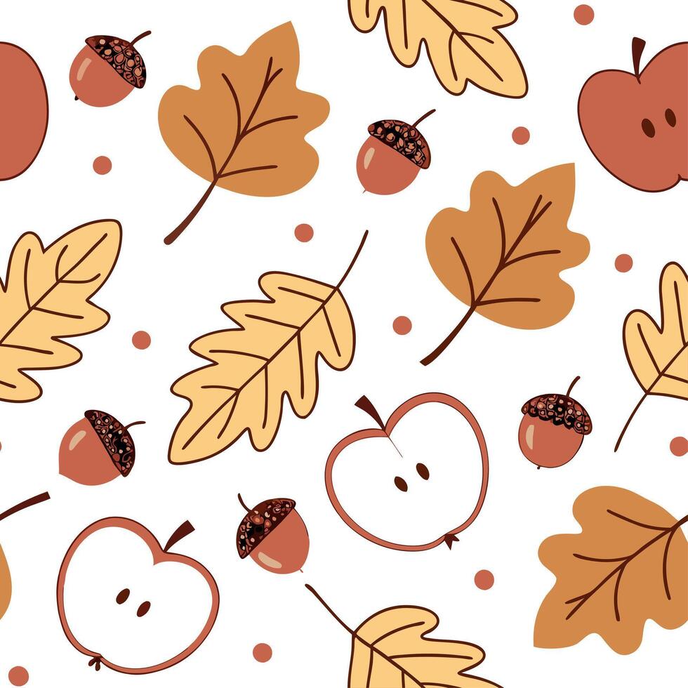 Soft autumn harvest seamless pattern with apples leaves and acorns for a cozy fall inspired aesthetic concept as Cozy autumn harvest pattern with apples leaves and acorns for a sof Dynamics vector