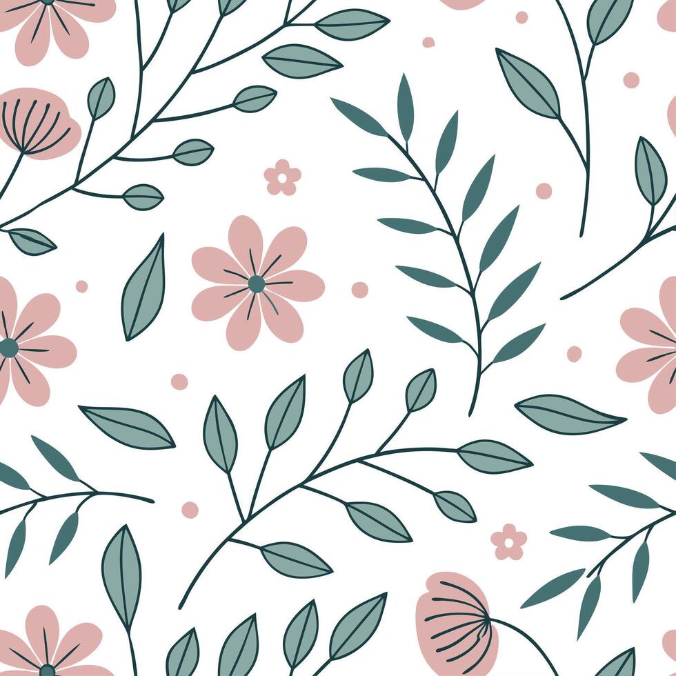 Soft spring nature seamless pattern with fine lines and minimalist botanical motifs for modern natural decor concept as Modern spring nature pattern with fine lines and minimalist Dynamics vector