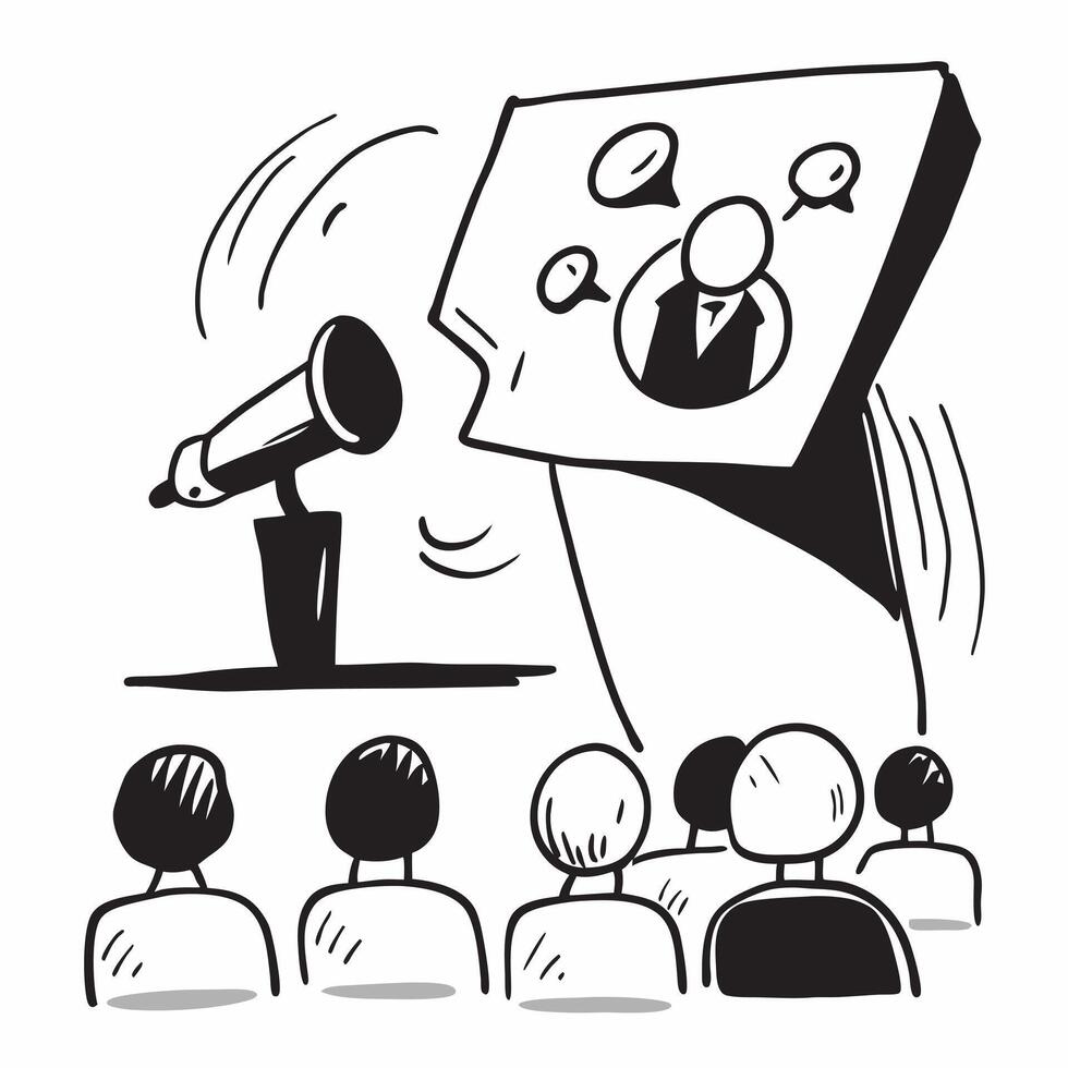 Speaker with audience overlay concept as A speakers profile blended with an audience symbolizing communication and engagement during a townhall meeting Ideal for corporate and com Dynamics vector