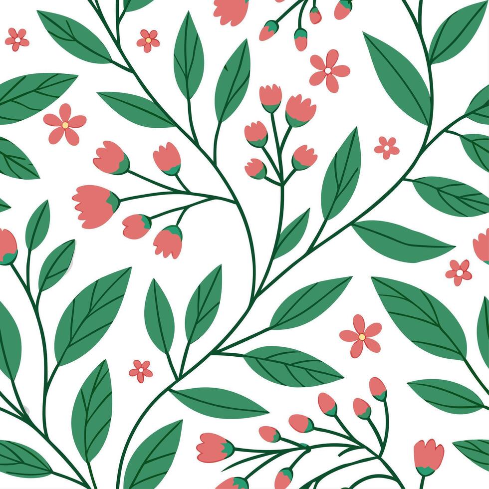 Spring nature seamless pattern with vibrant foliage and small blossoms for a fresh lively garden aesthetic concept as Fresh spring nature pattern featuring vibrant foliage and smal Dynamics vector
