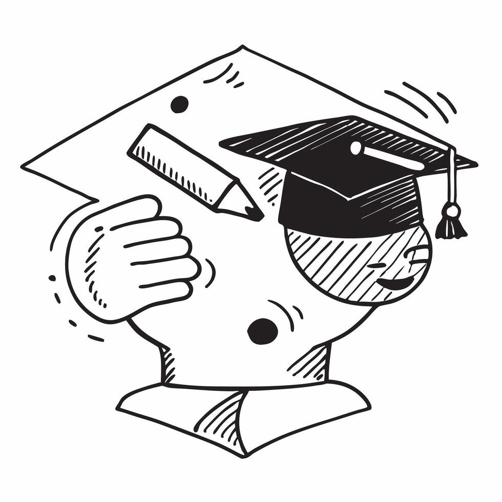 Students profile with a graduation cap concept as A students profile merged with a graduation cap representing the bittersweet farewell of graduation and new opportunities Perfect Dynamics vector