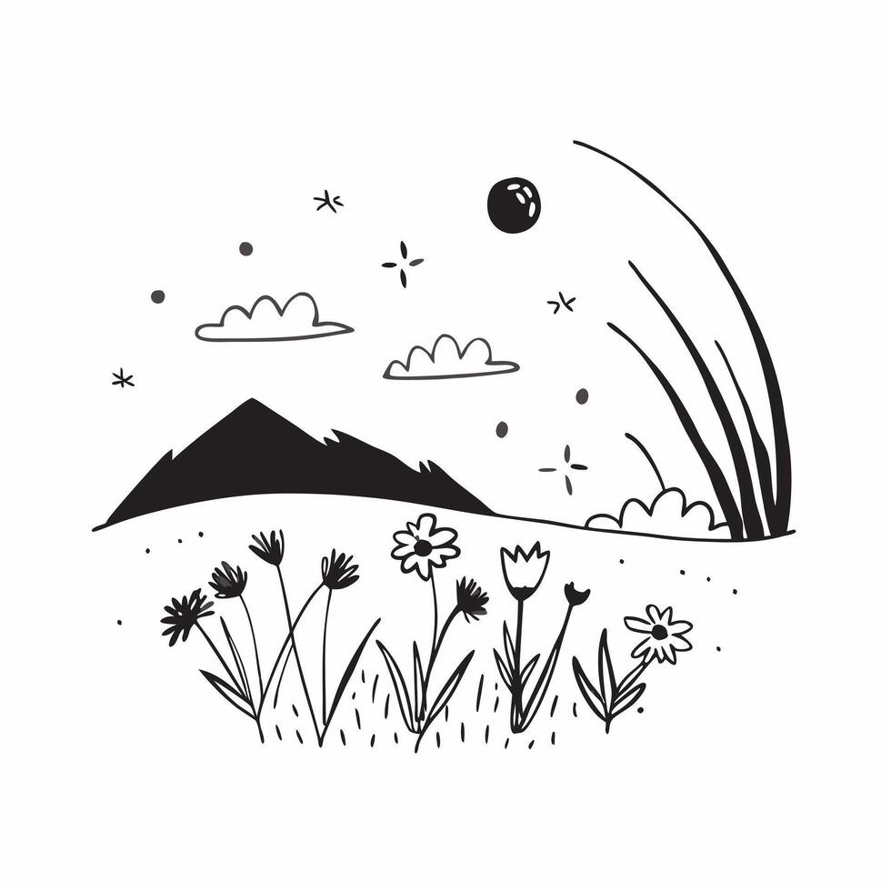 Summer mountain meadow with wildflowers concept as A picturesque mountain meadow with wildflowers under the bright summer sky offering a clean and vibrant background for business p Dynamics vector