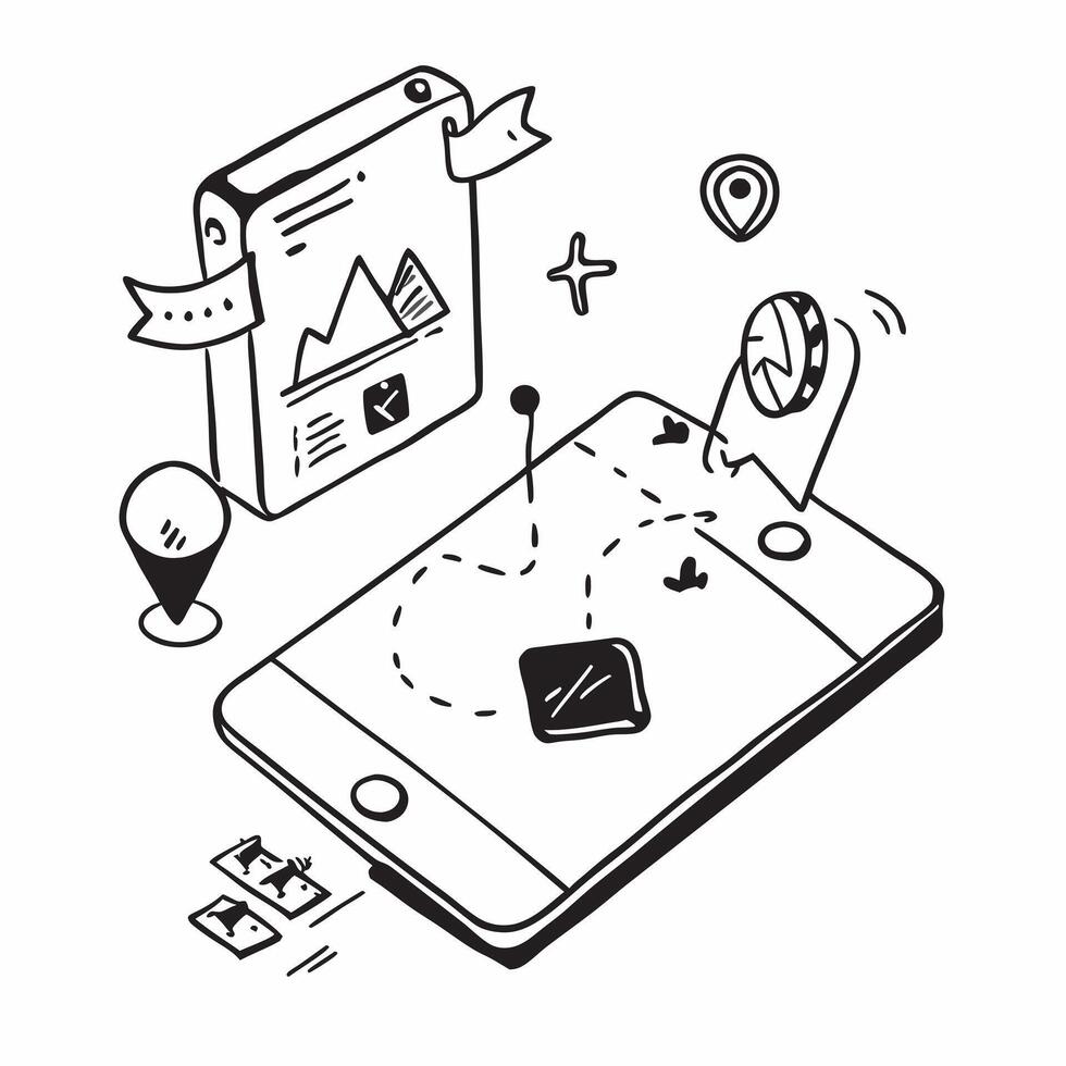 Tablet with holographic AI and business trip icons concept as Camera movement Slide across the tablet screen with a focus on glowing holographic AI and business trip icons Scene A Dynamics vector