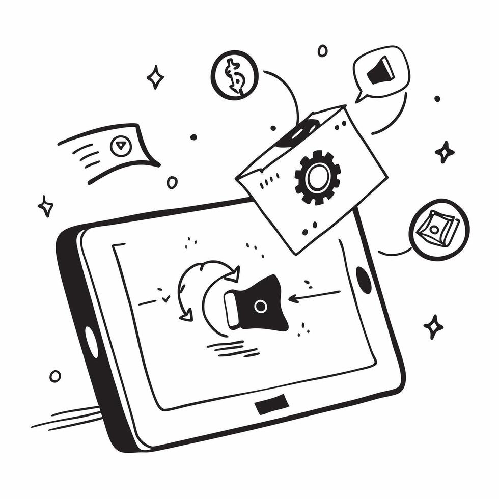 Tablet with holographic AI and quality assurance icons concept as Camera movement Slide across the tablet screen with a focus on glowing holographic AI and quality assurance icons Dynamics vector