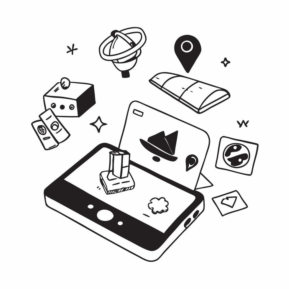 Tablet with holographic AI and holiday trip icons concept as Camera movement Slide across the tablet screen with a focus on glowing holographic AI and holiday trip icons Scene A m Dynamics vector