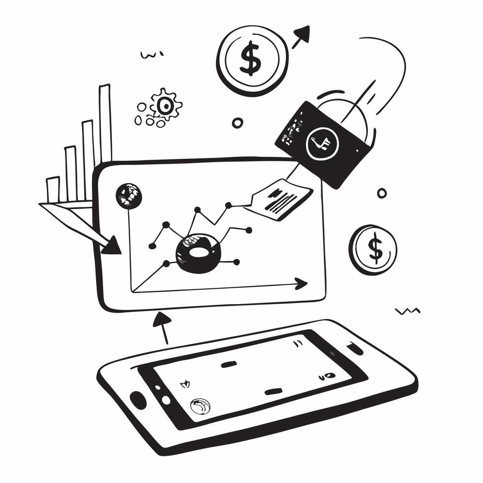 Tablet with holographic AI finance and analytics icons concept as Camera movement Slide across the tablet screen with a focus on glowing holographic AI finance and analytics icons Dynamics vector