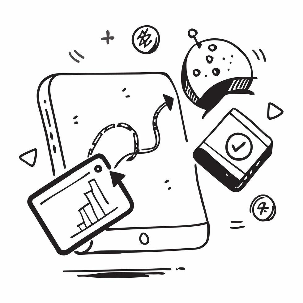Tablet with holographic AI finance and growth icons concept as Camera movement Slide across the tablet screen with a focus on glowing holographic AI finance and growth icons Scene Dynamics vector