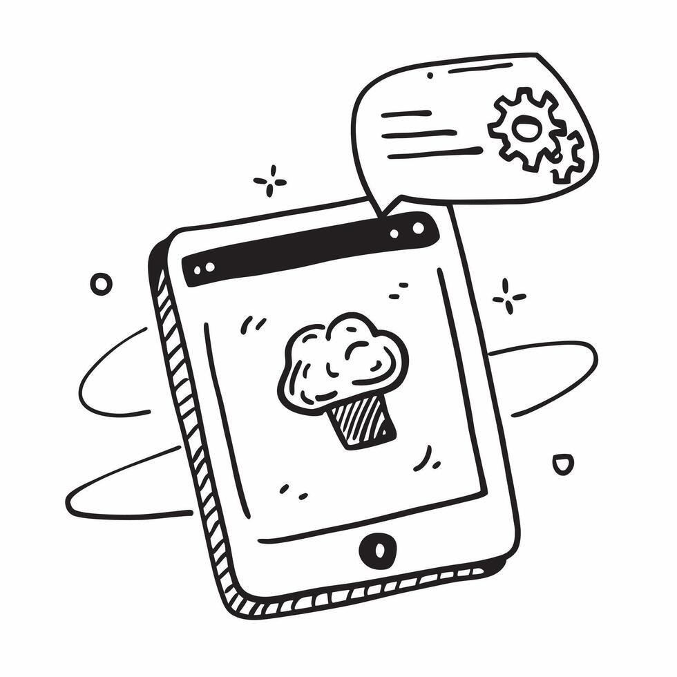 Tablet with Holographic AI Icon and Cloud Icon concept as A photo depicting a tablet with a glossy glowing holographic AI icon and cloud icon The objects are positioned centrally Dynamics Set 2 vector