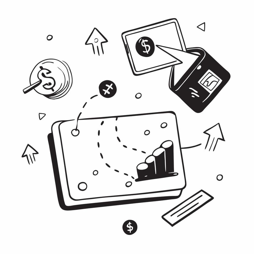 Tablet with holographic AI finance and budget icons concept as Camera movement Slide across the tablet screen with a focus on glowing holographic AI finance and budget icons Scene Dynamics vector