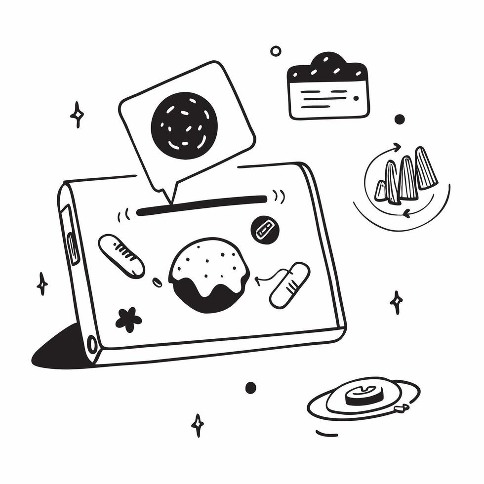 Tablet with holographic AI food tracker and world food day icons concept as Camera movement Slide across the tablet screen with a focus on glowing holographic AI food tracker and w Dynamics vector