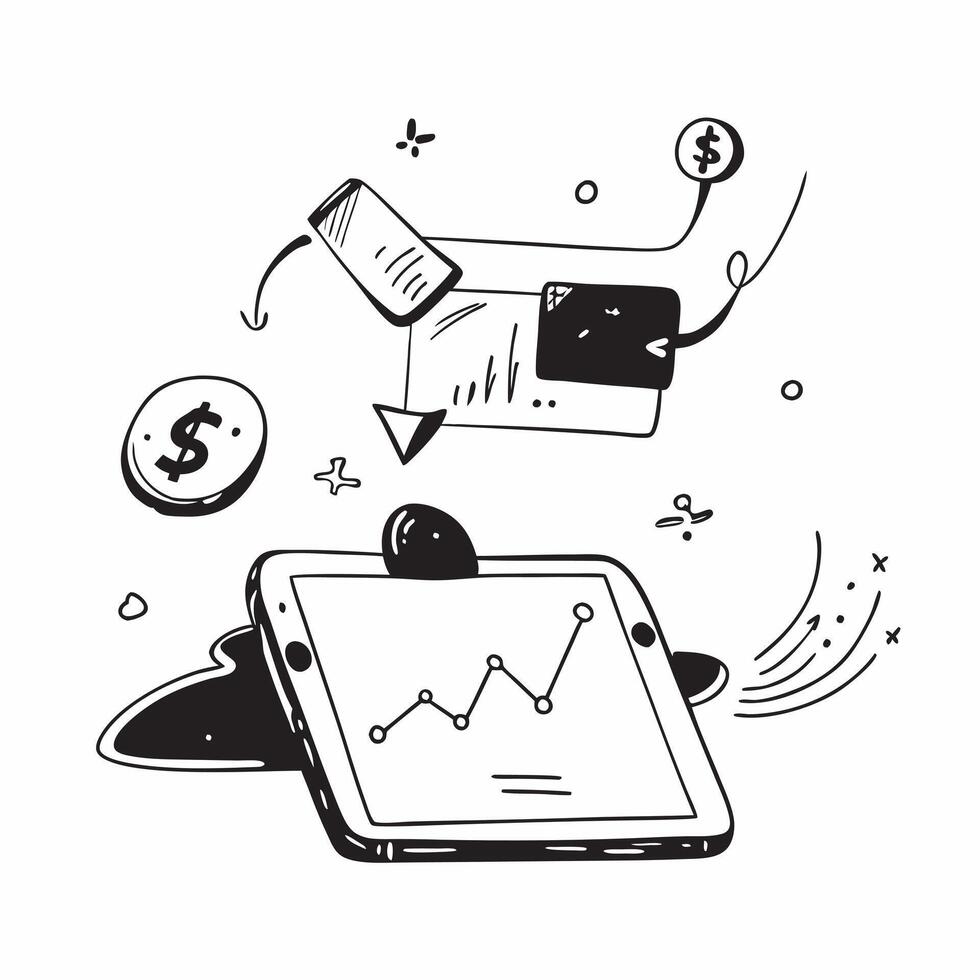 Tablet with holographic AI trading and stock market icons concept as Camera movement Slide across the tablet screen with a focus on glowing holographic AI trading and stock market Dynamics vector