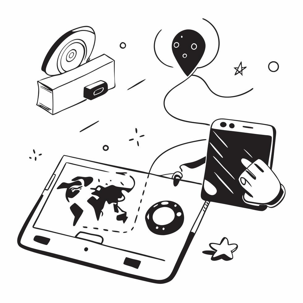 Tablet with holographic AI travel guide and holiday icons concept as Camera movement Slide across the tablet screen with a focus on glowing holographic AI travel guide and holiday Dynamics Set 2 vector