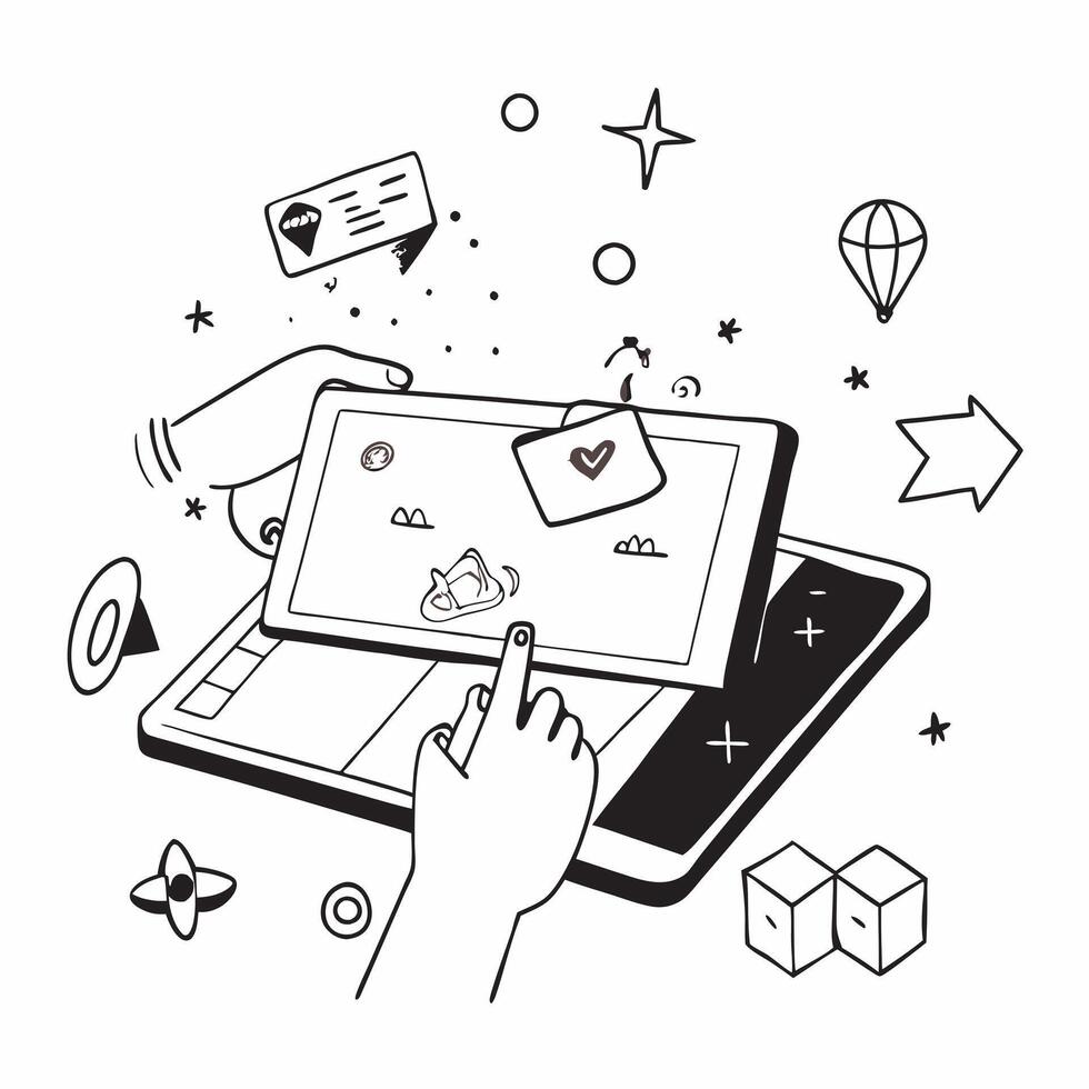 Tablet with holographic AI vacation guide and travel icons concept as Camera movement Slide across the tablet screen with a focus on glowing holographic AI vacation guide and trave Dynamics vector