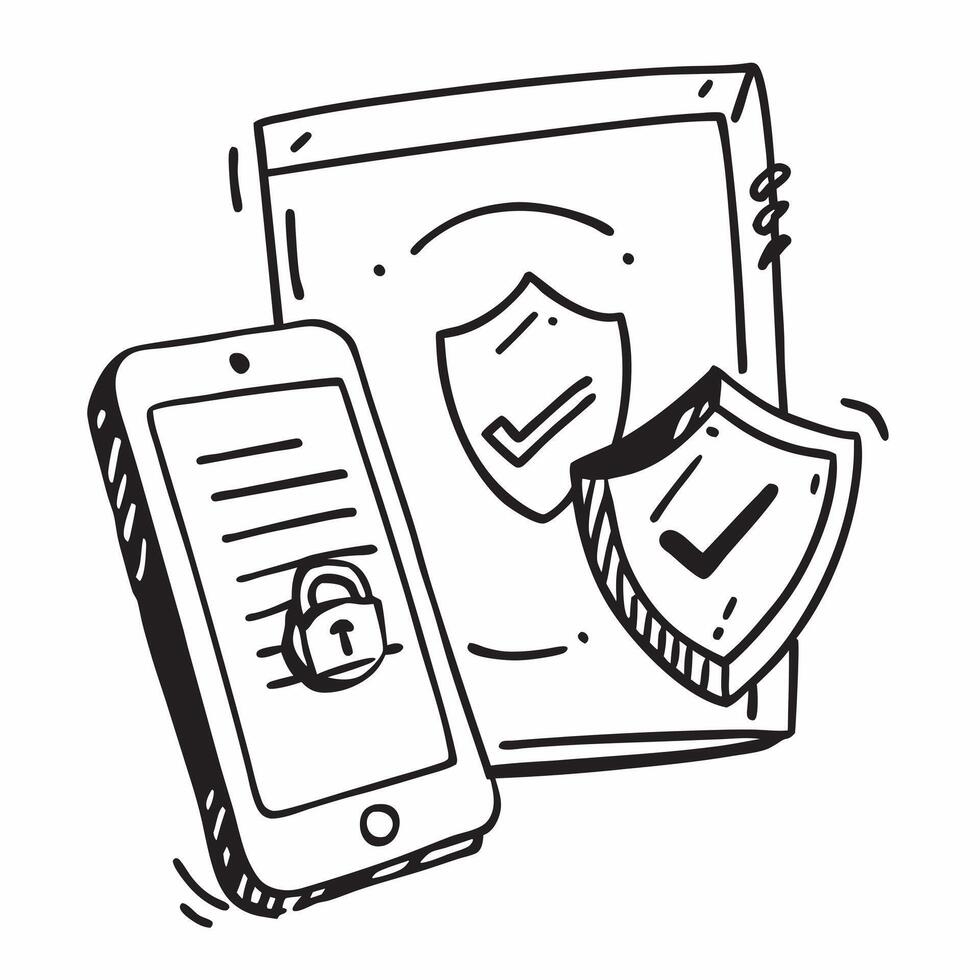 Tablet with Holographic Cybersecurity Icon and Shield Icon concept as A photo featuring a tablet with a glossy glowing holographic cybersecurity icon and shield icon The objects a Dynamics vector